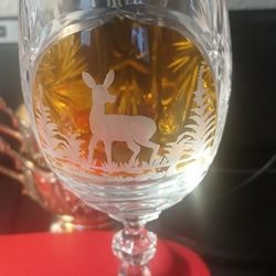 KROSNO TARNOW CRYSTAL CLEAR/ANIMALS ON AMBER PANEL STARBURST 7 ¼” WINE SET 