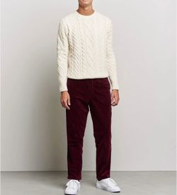 NWT,Lauren Ralph Lauren Men's  Cotton-Blend Corduroy Trousers - Burgundy, mulberry 33W X30L