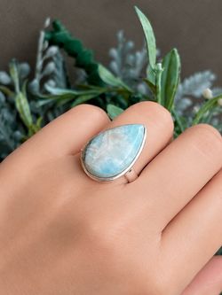 Natural Genuine Larimar Silver Ring-Sz 8