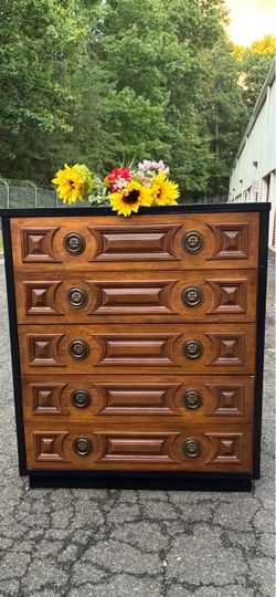 Vintage solid wood tall chest with big drawers. Drawers sliding smoothly