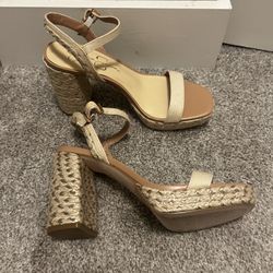 New Never Worn Tan Jute Block Heels 