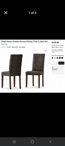 Brand New Simpli Home 2 PCs Acadian Modern Faux Leather Side Chair
