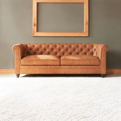 Stylish Brown Sofa Real Leather Chesterfield Style- Overall Dimensions:  87.4"W x 33.85"D x 31.1"H -New- For Home / Office - Delivery 🚚 