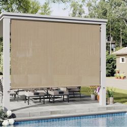 VICLLAX Outdoor Roller Shade  Patio Cordless Roller Blinds, Exterior Roll Up Shade with Spliced Design for Patio Porch Gazebo, Wheat