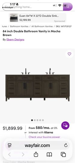 84 inch Double Bathroom Vanity in Mocha Brown