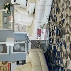 Party Time White LED Power Reclining Living Room Set with Adjustable Headrest (Sofa and Loveseat