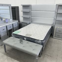 New Grey Bedroom Set With Vanity (Queen/Full/Twin)