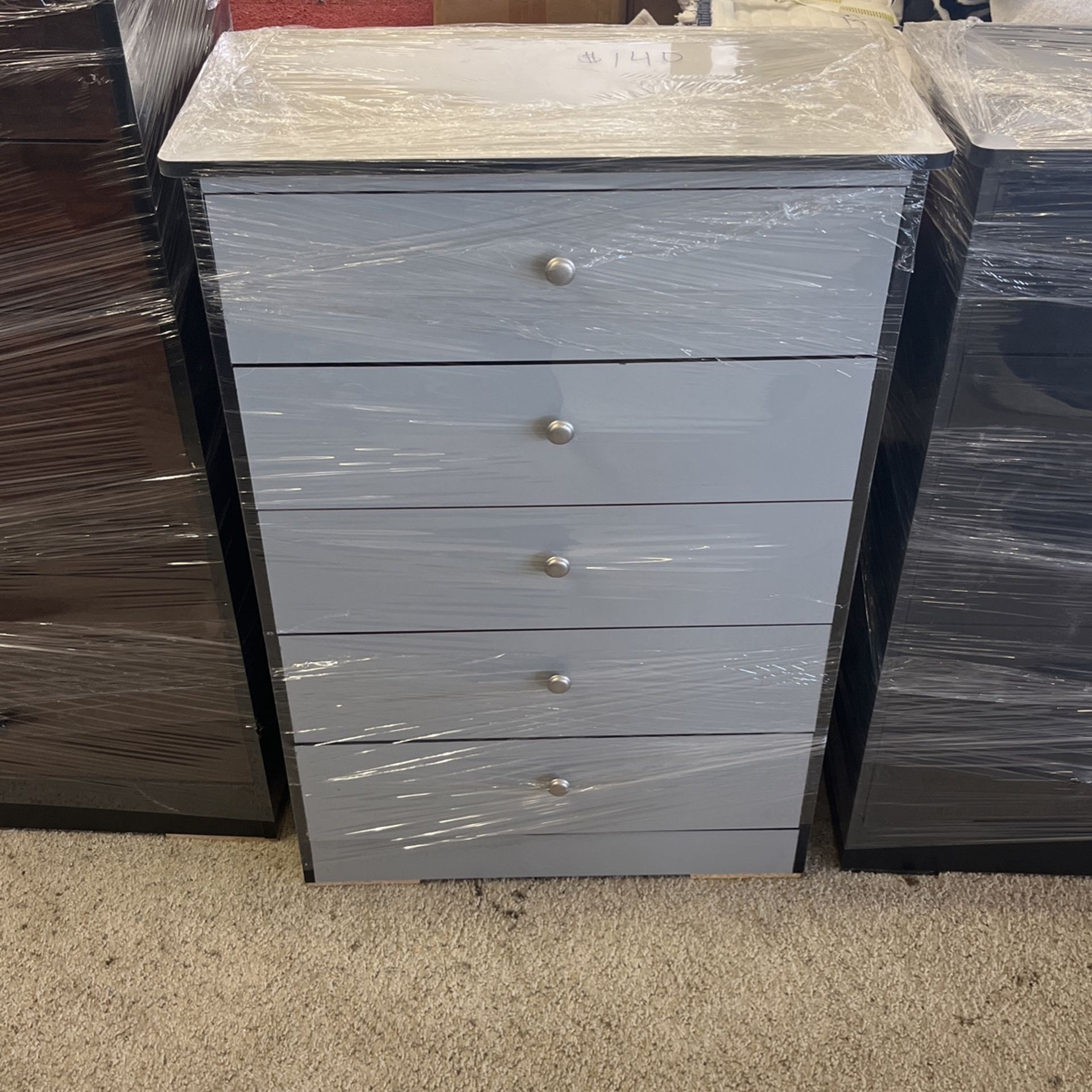 Brand New Black & Grey 5 Drawer Dresser