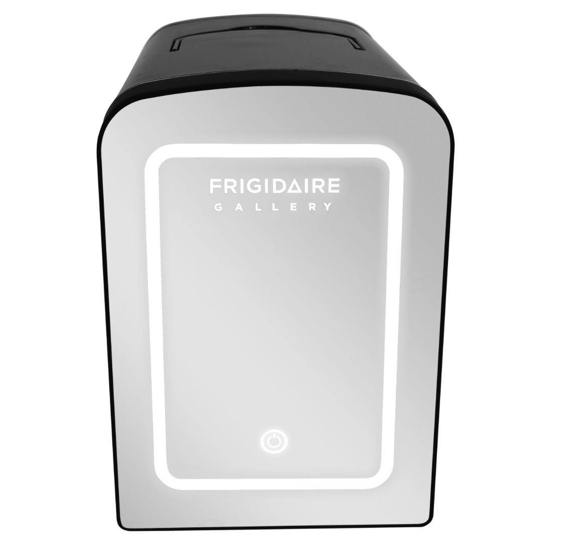 Bridgaire Gallery 6.5L 9 Can Lighted Beauty Mirror Mini Fridge, Personal Cooler in Black