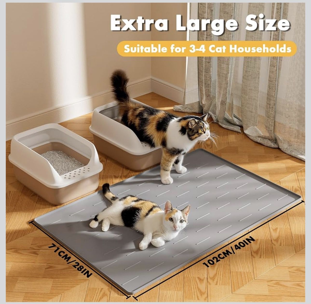 Pieviev Silicone Cat Litter Trapping Mat, 40''x28'' Extra Large Cat Litter Mat, Easy to Clean & Soft on Kitty Paws, Waterproof Kitty Litter Pads for I
