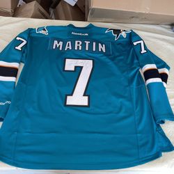 Auto Paul Martin Reebok Jersey Teal Clean Mic Men Large San Jose Sharks 25 Patch