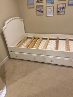 Girls White Twin Bed Frame with mattress