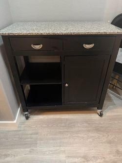 🖤 REAL GRANITE Kitchen Island / Rolling Cart