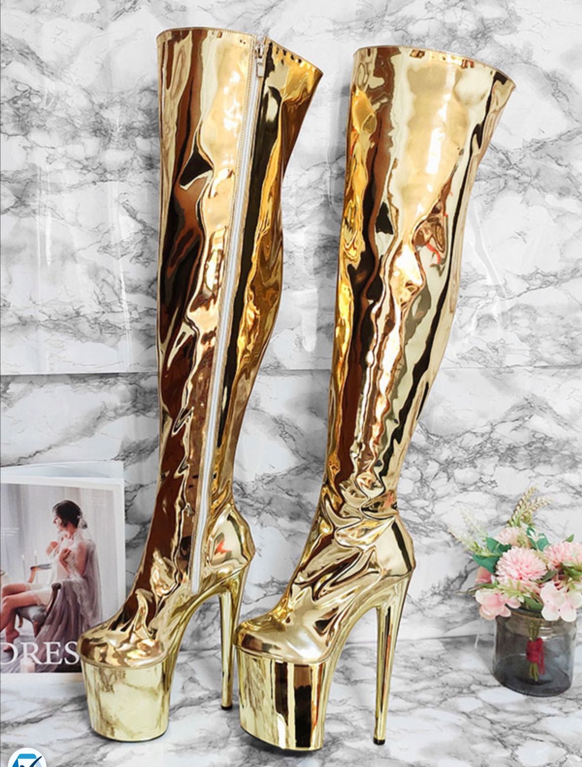 Gold Thigh High Boots 