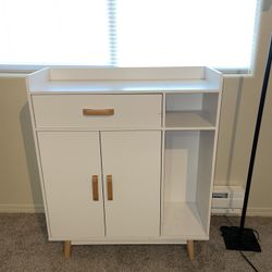 White Cabinet With Shelves And Drawer