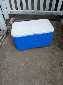 Coleman large 48 quart blue and white plastic cooler