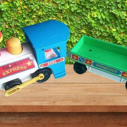 Vintage 1986 Fisher Price Little People Express Train Engine #2581 And Freight  Cart