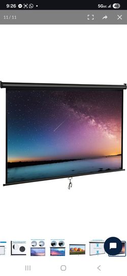 80'' 16:9 HD Projection Screen Foldable Anti-Crease Portable Projector Movie Screen Manual Pull Down for Home Theater Presentation Education Outdoor I
