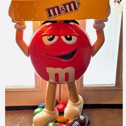 Large M&M’s Red Character Store Display w Tray Wheels Candy Retail Display 41-43