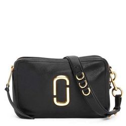 Marc Jacobs Large Black And Gold Accented Softshot Handbag With Adjustable Strap And Double Zippers