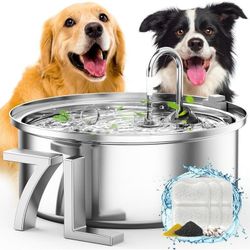 Oneisall 7L/230oz/1.8G Dog Water Fountain for Large Dogs, Stainless Steel Super Quiet Dog Fountain Water Bowl, Triple Filtration Automatic Pet Water F