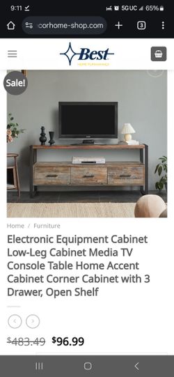 Electronic Equipment Cabinet Low-Leg Cabinet Media TV Console Table Home Accent Cabinet Corner Cabinet with 3 Drawer, Open Shelf

