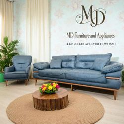 Timber Luxe Three-Seater Blue Sofa and Armchair for Living Room Set, Suede Durable and Strong Fabric, Easy to Clean, Convertible Bed