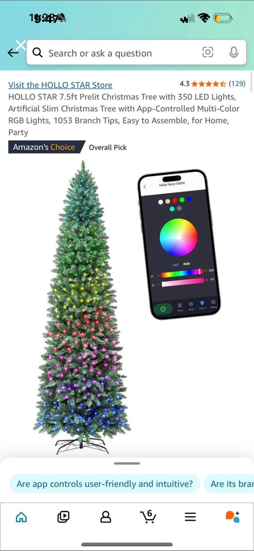 HOLLO STAR 7.5ft Prelit Christmas Tree with 350 LED Lights