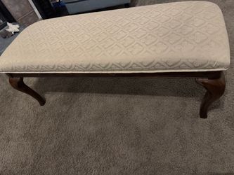 Upholstered Bench with Wood Cabriole Legs