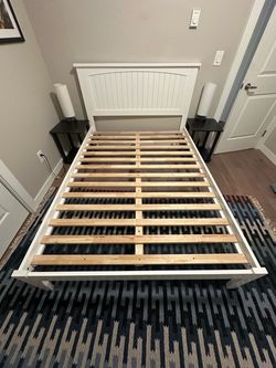White Wood Bed Frame with Slatted Base