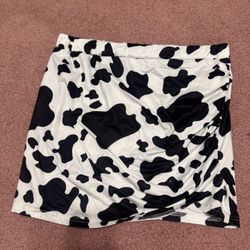 New xl black white cow print short stretchy mini skirt festival rave country