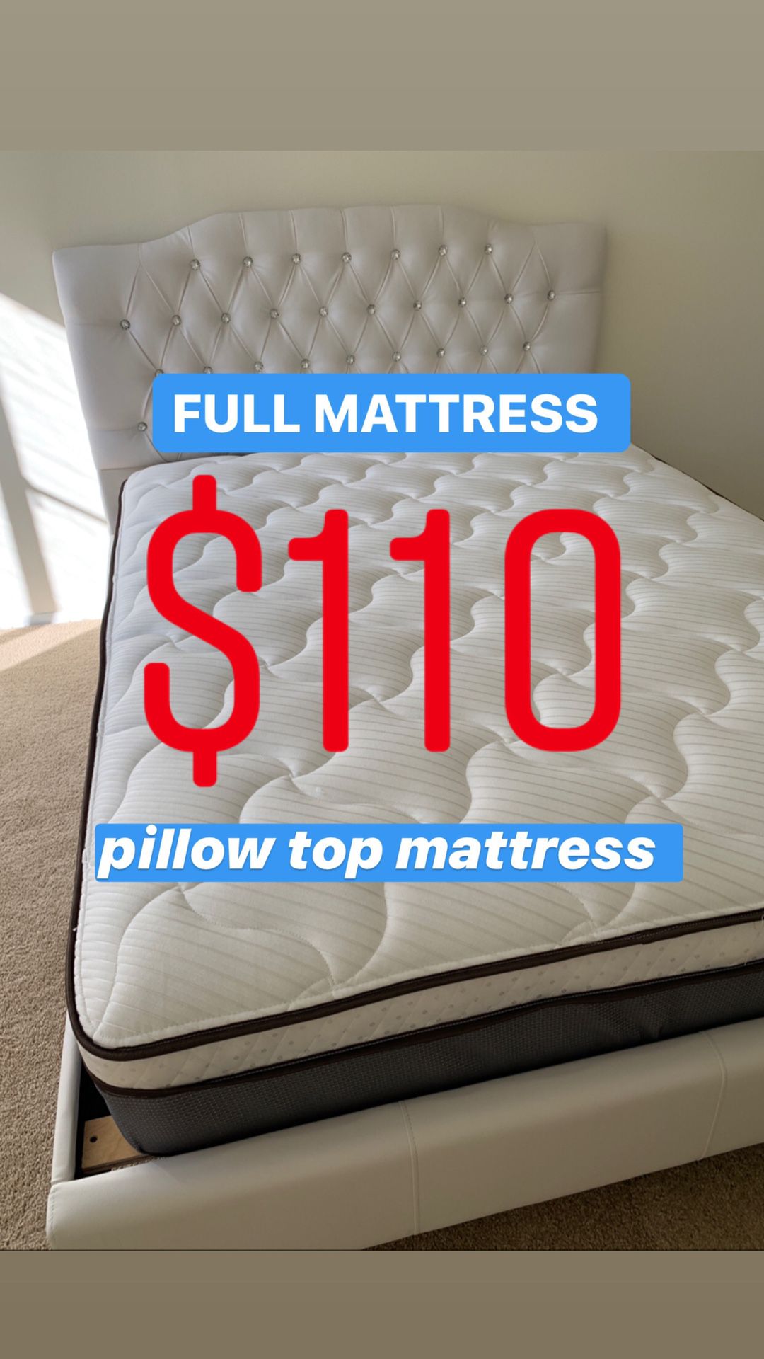 $20 Delivery Fee ‼️ BRAND NEW PILLOW TOP MATTRESSES💯 COLCHONES NUEVOS PILLOW TOP 💯 Queen $120 ❌ $180 With Box Spring 💥💥 FULL SIZE $110 ❌ $160 Wit