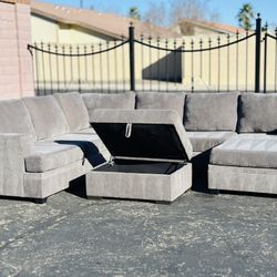 Reversible Gray Sectional Couch Sofa and Storage Ottoman (Delivery Available)