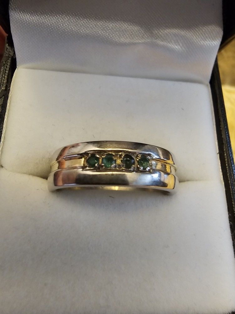 Mens 18k Gold Ring With Real Emeralds