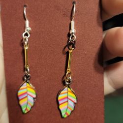 Dangle Rainbow Leaf Earrings 