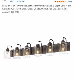 44 Inch Farmhouse Bathroom Vanity Lights, 6-Light Bathroom Light Fixtures with Clear Glass Shade, Oil Rubbed Bronze Finish