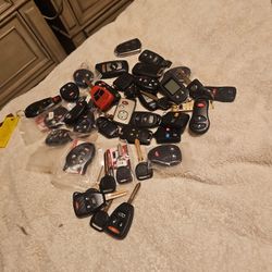Various Key Fobs And Key Blanks Bmw Chevy Cheysler Cadi And A Few Alarm Fobs  And A Few Kia. 