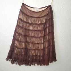 WD NY Brown Ruffled Skirt Fully Lined Skirt Size 4  
