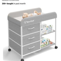 Baby Changing Table, Portable Changing Table, Diaper Changing Station with Waterproof Pad, Changing Table Dresser with 3 Storage Baskets, Mobile Nurse