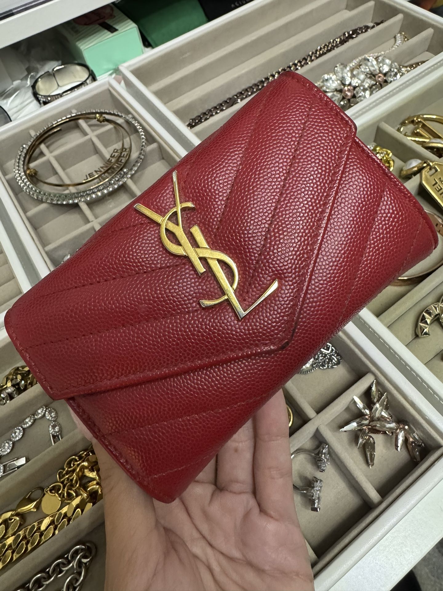 RARE Yves Saint Laurent Small Red Matelasse Leather Envelope Wallet