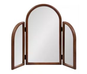 Amoli Walnut Brown 32 in. W x 28 in. H Arch Wood Wall Mirror