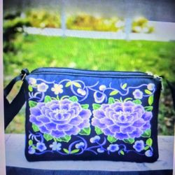 Women's floral pattern blue and purple Crossbody Shoulder Bag 