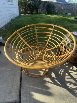 Vintage Bamboo Papasan Chair, Mid Century Cane Moon Lounge Easy Chair, Boho Tiki Retro