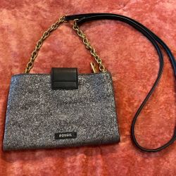 Fossil Maisie Shimmer Tab Crossbody in Metallic Black Gunmetal