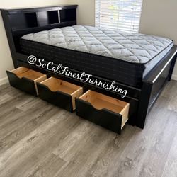 Black Full Bed With Mattress And Storage 