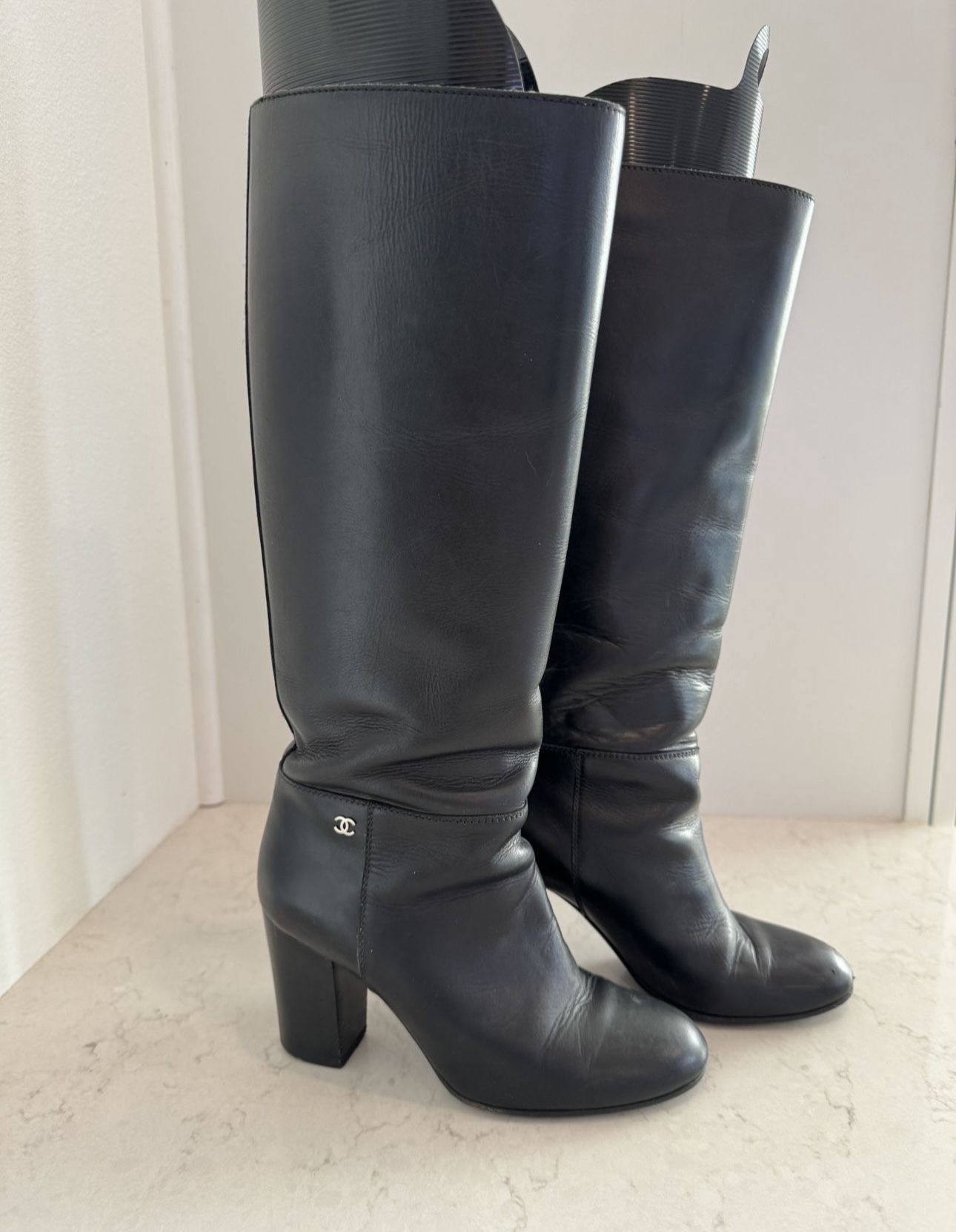 Authentic Black Leather Chanel Boots 37.5