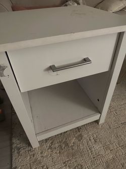 White Nightstand with Drawer and Shelf