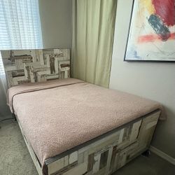 Vintage Anthropology Full/Queen Wood And Metal Solid Bed Frame With Slats No Box Spring Needed