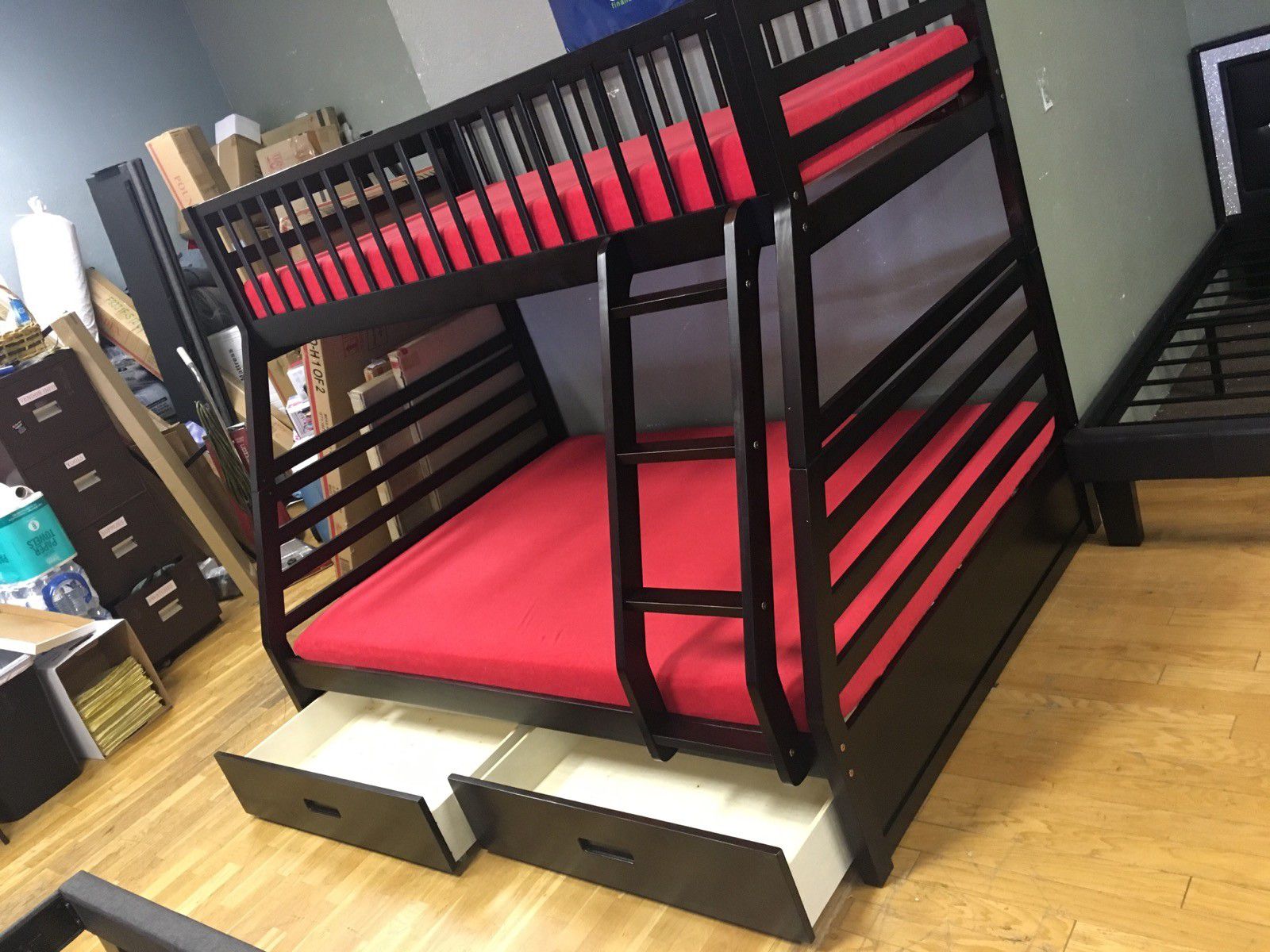 Twin over full bunk bed with drawers MEMORY FOAM MATTRESSES INCLUDED