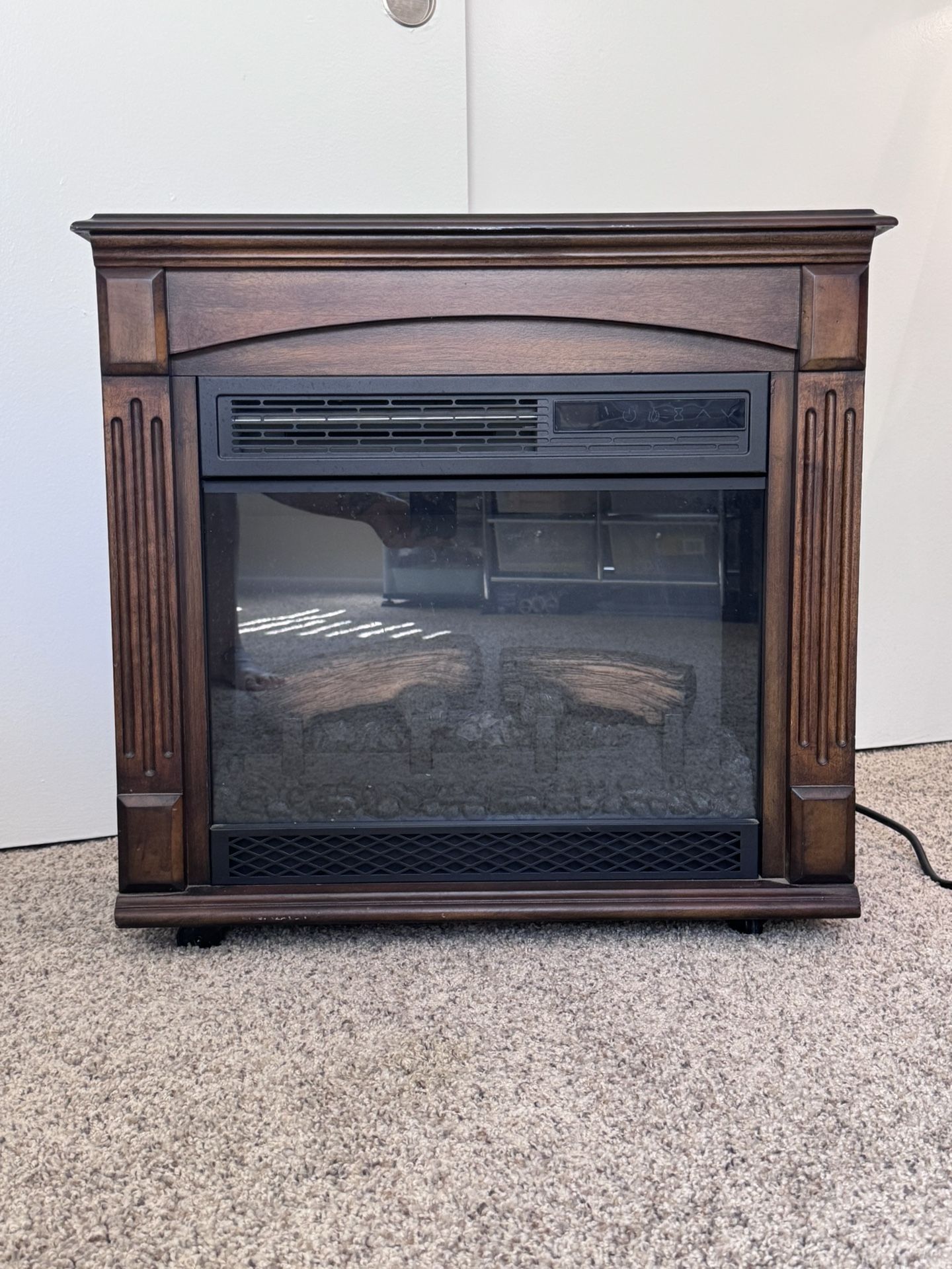 🔥 Electric Fireplace Heater – Dark Wood Mantel – Twin Star Model